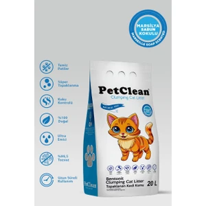 Pet Clean 20 Litre Marsilya Sabunu Kokulu Ince Taneli Ultra Topaklanan Tozsuz Kedi Kumu