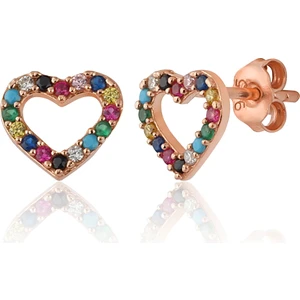 Zanaat Silver 925 Ayar Gümüş Rose Kaplama Karışık Taşlı Kalp Küpe