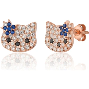 Zanaat Silver 925 Ayar Gümüş Rose Kaplama Zirkon Taşlı Yıldızlı Kedi Küpe