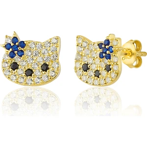 Zanaat Silver 925 Ayar Gümüş 14K Altın Kaplama Yıldızlı Kedi Küpe
