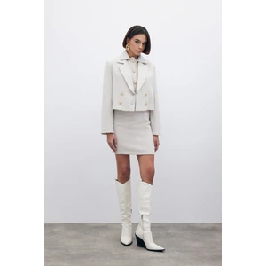 Simli Mini Tüvit Etek - Taş