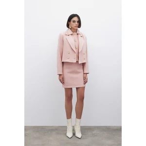 Simli Mini Tüvit Etek - Pudra