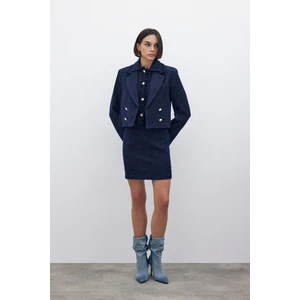 Simli Mini Tüvit Etek - Lacivert