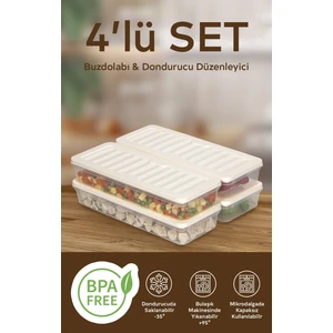 Nesto Home 4'lü Set 1170 ml Buzdolabı Düzenleyici Buzluk ve Mikrodalga Saklama Kabı
