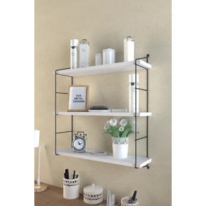 Eva Metal Tasarım Modern Büyük Boy 3 Katlı Duvar Rafı Beyaz
