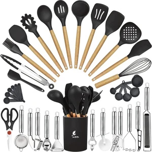 Marselis Isıya Dayanıklı Yanmaz Yapışmaz 35 Parça Silikon Spatula Mutfak Seti Siyah
