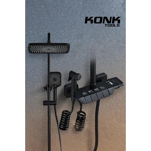 Konk Tools Piyano 5 Fonksiyonlu Siyah Banyo Bataryalı Robot Duş Seti Tepe Duşu Duş Seti