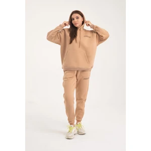 Baskılı Kapüşonlu Şardonlu Oversize Eşofman Takım