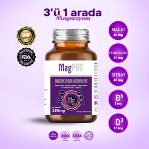 MagPRO Magnezyum (SİTRAT, MALAT, BİSGLİSİNAT) Complex 250 Mg Vitamin B6 & Vitamin D3 Kompleks (60 KAPSÜL)