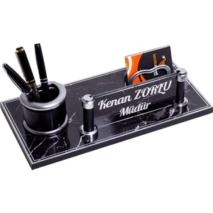 İsimlik Sepeti Oscar Ofis Masaüstü Isimlik Seti Mermer Desenli Ahşap Masa Isimliği Yeni Iş Hediyesi