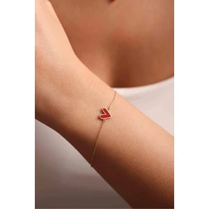 Kırmızı Mineli Dizayn Kalp Bileklik