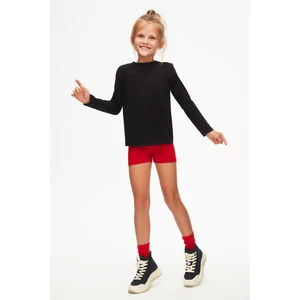 Siyah Basic Unisex Çocuk Mevsimlik Sıfır Yaka Uzun Kollu Tişört