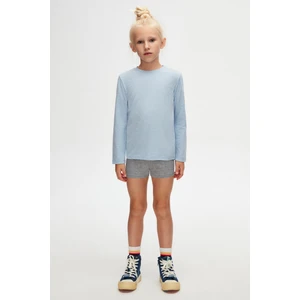 Mavi Melanj Basic Unisex Çocuk Mevsimlik Sıfır Yaka Uzun Kollu Tişört