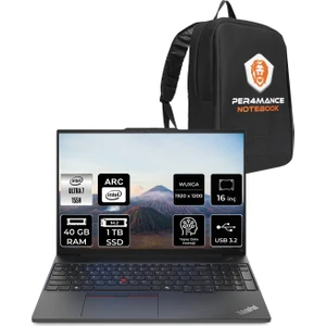 Thinkpad E16 Intel Core Ultra 7 155H 40GB 1tb SSD 16'' Fhd+ Fdos Taşınabilir Bilgisayar & Per4 Çanta 21MA002UTXP323