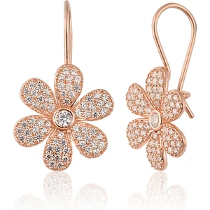 Zanaat Silver 925 Ayar Gümüş Zirkon Taşlı Rose Kaplama Papatya Mengeç Küpe