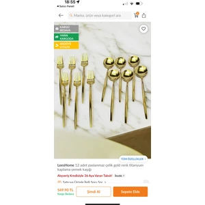 12 Adet Gold Kaşık Çatal Seti