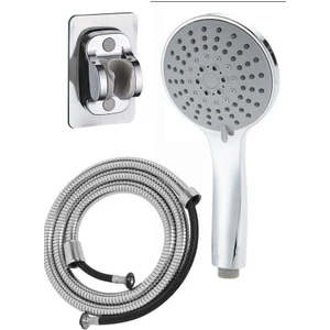 Plodna House 5 Fonksiyonlu Büyük Boy Krom Duş Başlığı 150CM Örgülü Hortumlu Yapıştırma Mafsallı Duş Seti
