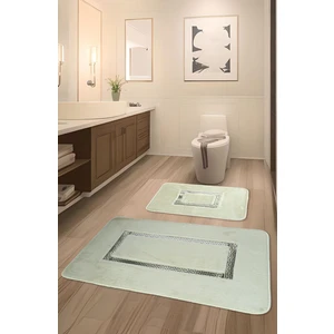 Feel Home Meram Kaymaz Taban,Süper Emici 2'li Ultra Lüks Deri Detaylı Banyo Paspası Seti