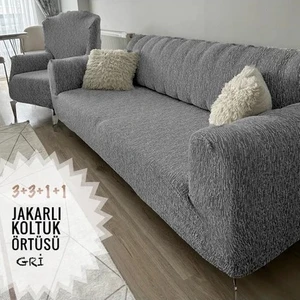 Jakarlı Koltuk Örtüsü 3+3+1+1