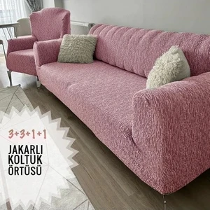 Jakarlı Koltuk Örtüsü 3+3+1+1