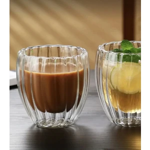 Isıya Dayanıklı Borosilikat Çift Çidarlı Burgu Kokteyl Bardak - Kahve ve Sunum Bardağı Burgu 350 ml