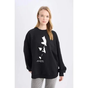 Oversize Geniş Kalıp Bisiklet Yaka Atatürk Baskılı Sweatshirt E5445AX24WN