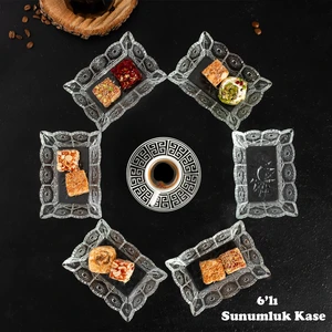 Almina 6'lı Kahve Yanı Lokumluk Sunumluk Cam Kase Seti Mini Ikramlık Şekerlik, Reçellik, Sosluk Kase 200 ml