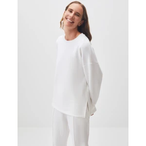 Jimmy Key Beyaz Bisiklet Yaka Uzun Kollu Oversize Sweatshirt