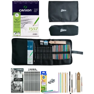 Canson A5 Eskiz Lyra Art Design Dereceli Kalem Metalik Kuruboya Cepli Siyah Kalemlik 24 Bölmeli Set