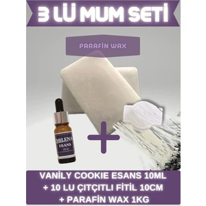 Tekno Trust Mum Yapım Seti Parafin Wax 1 kg Vanilya Cookie Mum Esansı 10ML 10 Lu Fitil 10CM