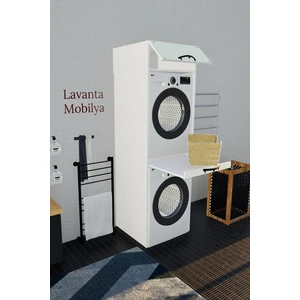 Lavanta Mobilya İmalat Mdf Dicle Beyaz Çamaşır Makinası ve Kurutma Makinası Dolabı