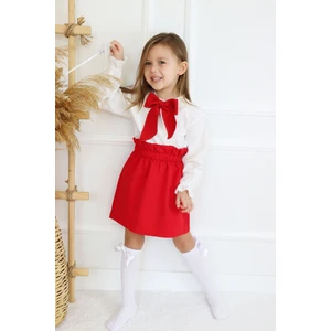 Parla Kids Kız Çocuk Uzun Kollu Kırmızı Etek Ekru Bluz Fular 29 Ekim Takım