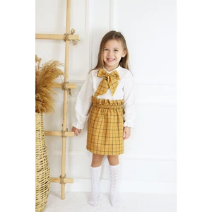 Parla Kids Kız Çocuk Uzun Kollu Hardal 23 Nisan Etek Ekru Bluz Fular Takım