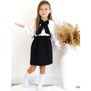 Parla Kids Kız Çocuk Uzun Kollu Siyah Etek Ekru Bluz Fular 23 Nisan Takım