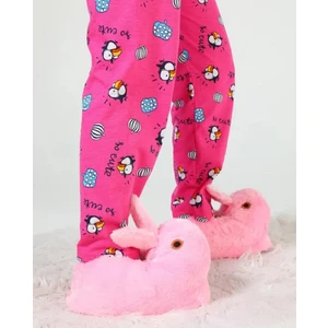 Kadın Kız Çocuk Kombin Pembe Hayvanlı Tavşanlı Panduf Ev Botu