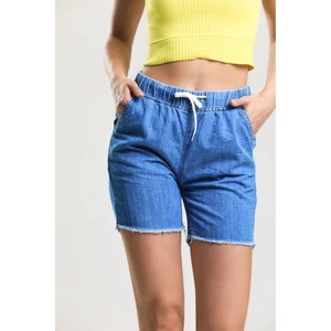 2080 Kadın Püsküllü Paça Jeans Denim Kot Şort