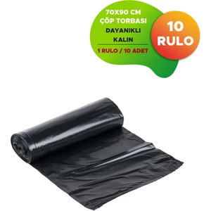 Battal Boy Siyah Çöp Torbası Endüstriyel Kalın Dayanıklı 70 x 90 Çöp Poşeti 10 Rulo 100 Adet