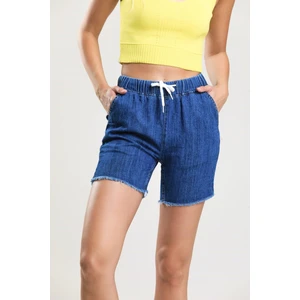 2080 Kadın Püsküllü Paça Jeans Denim Kot Şort