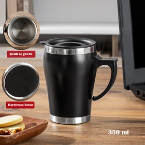 05667 Paslanmaz Çelik Kupa Sızdırmaz Çelik Termos Araç Termosu El Termosu Yalıtımlı Bardak 350ML -Siyah
