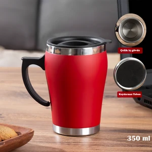 05667 Paslanmaz Çelik Kupa Sızdırmaz Çelik Termos Araç Termosu El Termosu Yalıtımlı Bardak 350ML -Kırmızı