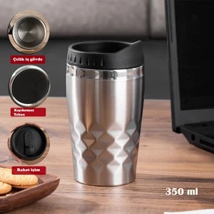 05554 Paslanmaz Çelik Kupa Sızdırmaz Çelik Termos Araç Termosu El Termosu Yalıtımlı Bardak 350ML -Gümüş