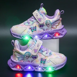 Çocuk Spor Ayakkabı LED Işıklı Spor Ayakkabı Pu Deri Kız Pembe Çocuk Koşu Ayakkabısı (Yurt Dışından)