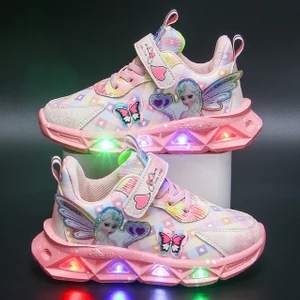 Çocuk Spor Ayakkabı LED Işıklı Spor Ayakkabı Pu Deri Kız Pembe Çocuk Koşu Ayakkabısı (Yurt Dışından)