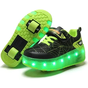 Erkek Kız LED USB Şarj Edilebilir Tekerlek Ayakkabı Işık Up Sneakers (Yurt Dışından)