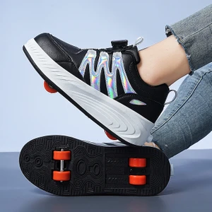 Spin Button Çocuk Pu Deri Paten Quad Çocuk Patenleri (Yurt Dışından)