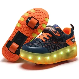 Erkek Kız LED USB Şarj Edilebilir Tekerlek Ayakkabı Işık Up Sneakers (Yurt Dışından)