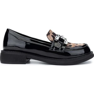Tamer Tanca Kadın  Deri Siyah Rugan/leopar Loafer Ayakkabı 1065 60-2071 Bn Ayk SK24-25 Syh Rgn/leopar