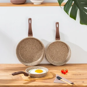 Oms Fry Pan Döküm Granit 3 Parça Tava Seti Kumbeji (20-24-28 Cm)
