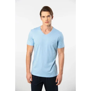 2170 Erkek Modal Pamuk V Yaka Kısa Kollu T-Shirt-Açıkmavi