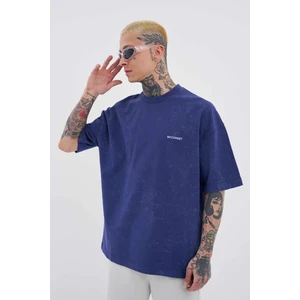 Erkek Luxury Basic Yıkamalı Oversize Lacivert Spotted Tişört